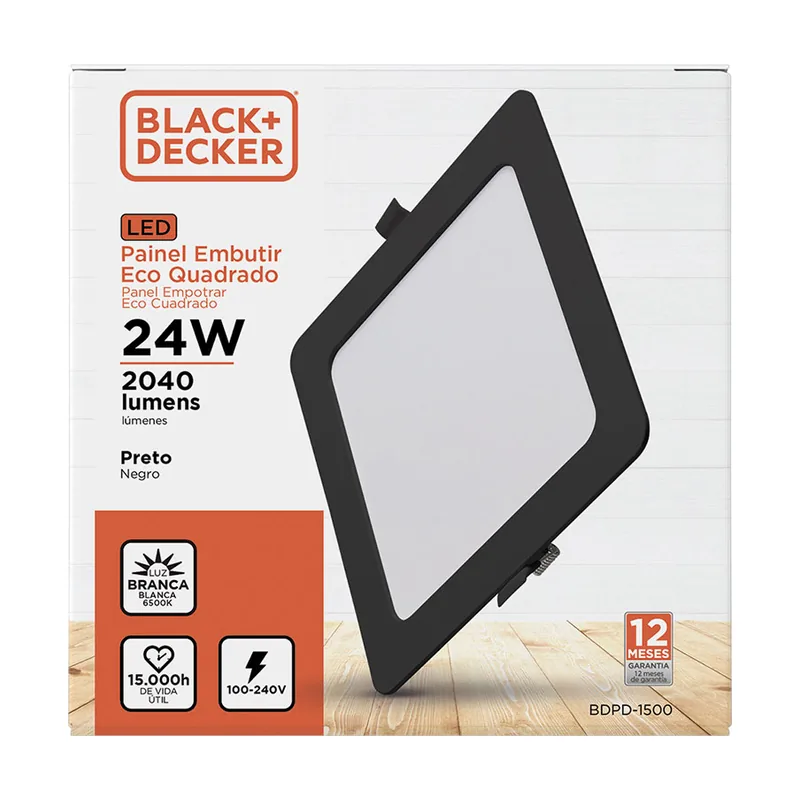 Plafon Embutir Quadrado Preto 24W LF 6,5 Black Decker