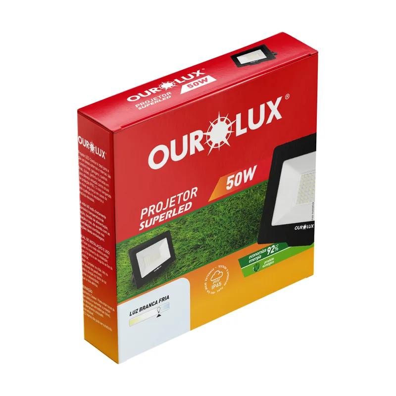 Refletor LED Slim 50W BIV Preto 6500K Ourolux