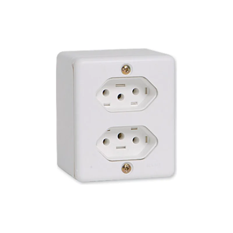 Tomada Fixa Sobrepor Bipolar 2P+T 4 x 2 10A 250V com CX 63120 Ilumi