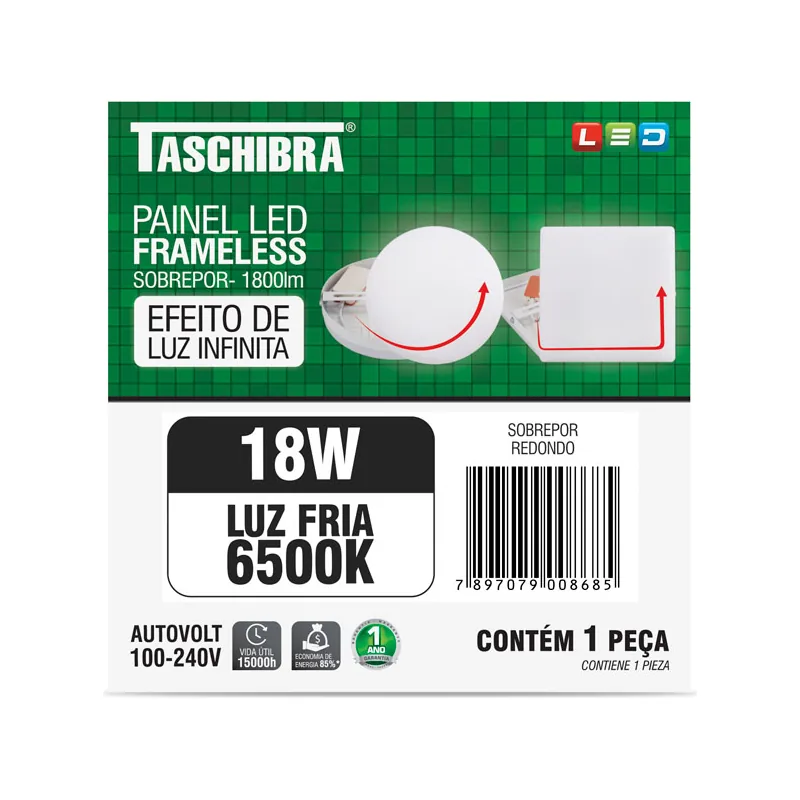 Luminária Sobr LED QD Framele Taschibra 18W LUZ Fria