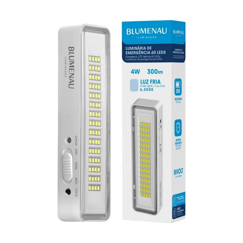 Luminária Emergencia 60 Leds 4W 6.500K Branca Blumenau