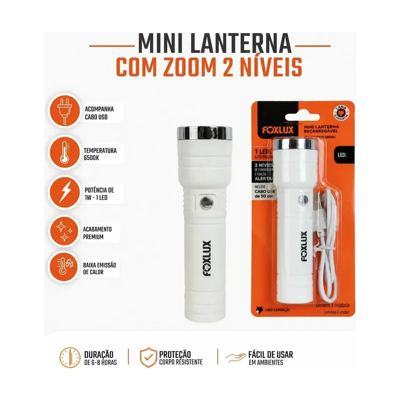 Lanterna de 1LED USB Recarregavel Foxlux