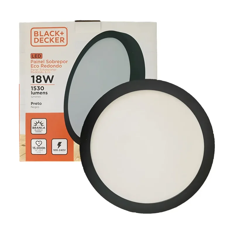 Plafon Sobr Redondo 18W 6500K Preto Black Decker