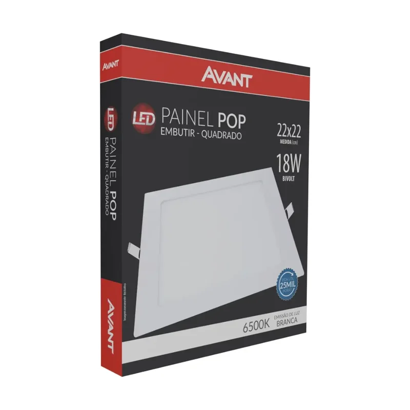 Plafon Embutir Quadrado Branco 18W LF 6,5 Avant