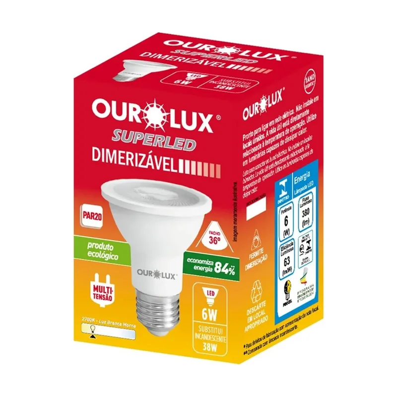 Lâmpada PAR20 6W 2700K DIM 36° Ourolux