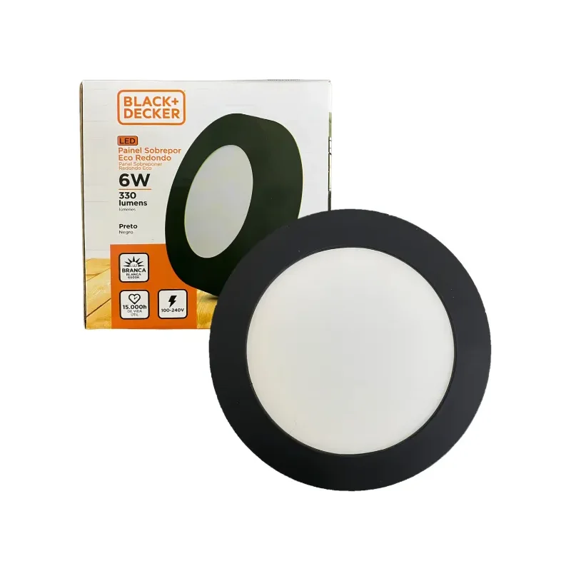 Plafon Sobrepor Redondo Preto 6W LF 6,5 Black Decker