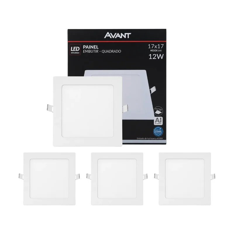 Plafon Embutir Quadrado Branco 12W LF 6,5 Avant