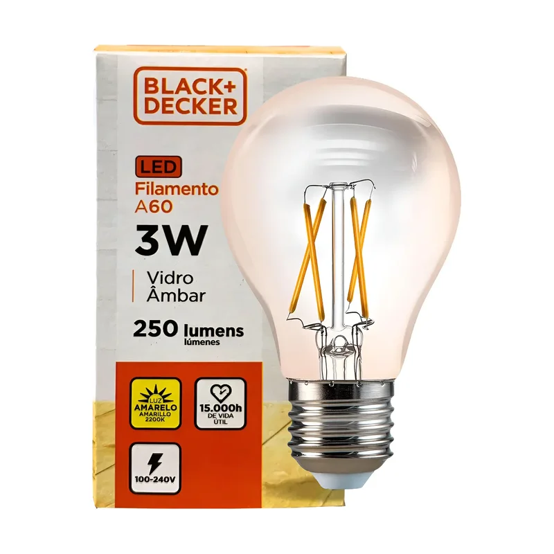 Lâmpada Filamento 3W 2200K G125 Ambar Black Decker