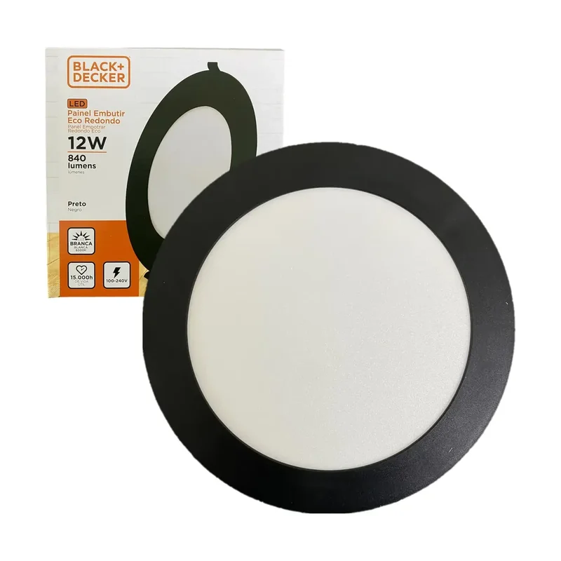 Plafon Embutir Redondo 12W 6500K Preto Black Decker