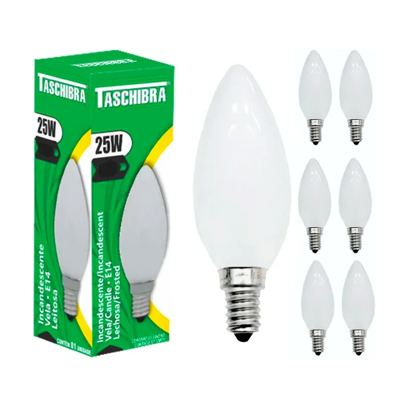 Lâmpada Vela Incandecente Leitosa 25W 127V E14 Taschibra