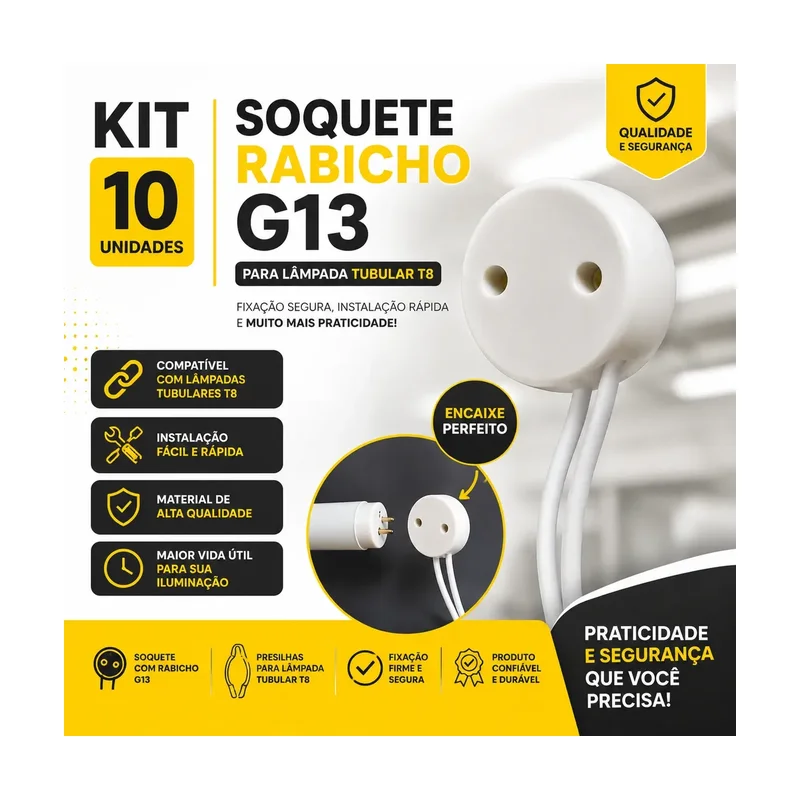 Soquete G-13 Lâmpada TUB T8 com Rabicho Unitario