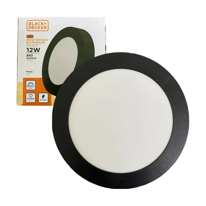 Plafon Sobrepor Redondo Preto 12W LF6,5 Black Decker