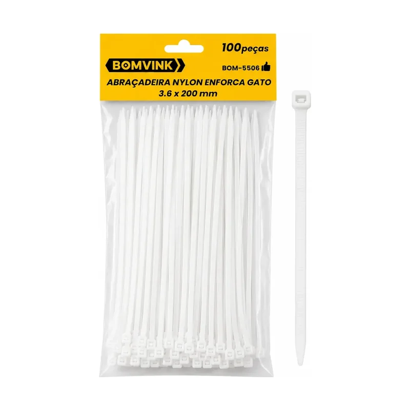 Abraçadeiras de Nylon 3,6x200 SQ-4386 C/100 Branco 3,6*200