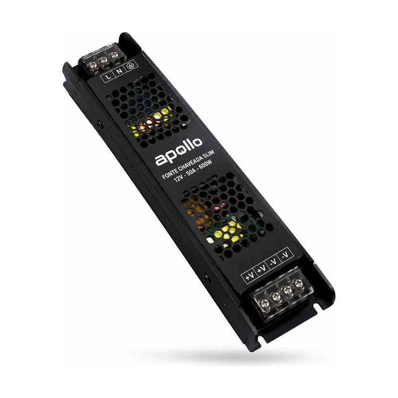 Fonte Chaveada Slim Preta - 12V 50A Apollo
