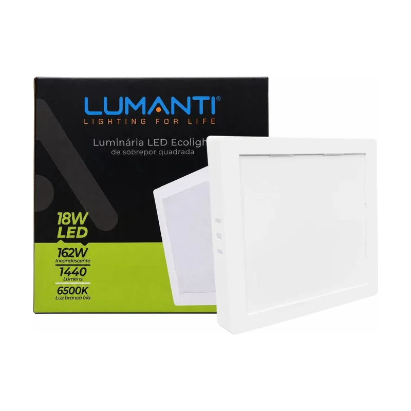 Plafon Sobrepor Quadrado PR 18W 6500K Lumanti