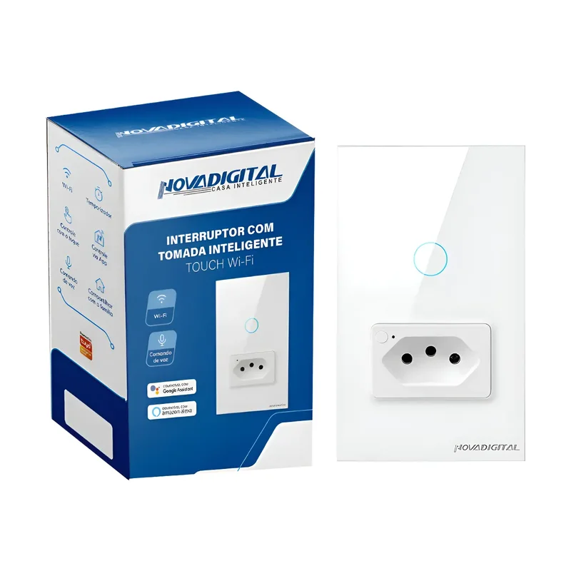 Interruptor Touch 1TOMADA 1TECLAS 2x4 Branco Novadigital