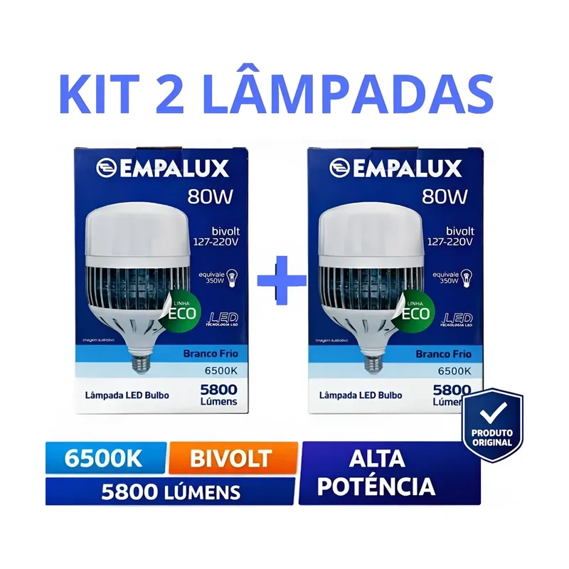 Lâmpada Bulbo LED AP 80W BIV 6500K 5800LM E27 T120 - Empalux