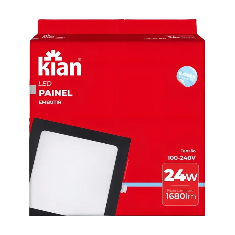 Plafon Embutir Quadrado Branco 24W 6500K Kian