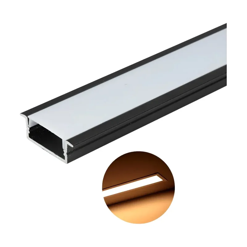 Perfil para Fita LED Inlay - Embutir - 22x06x3000 mm - Preto (3METROS)